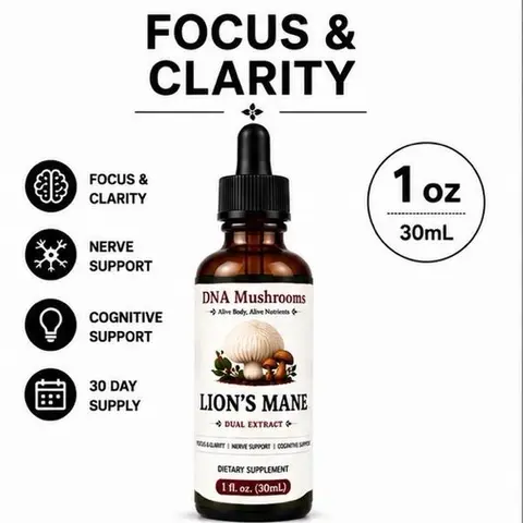 Lion's Mane Dual Extract Tincture Concentrate Natural Single Botanical Dietary Supplement - 1 Bottle Lactose-Free Cognitive Boost, Brain Health Support