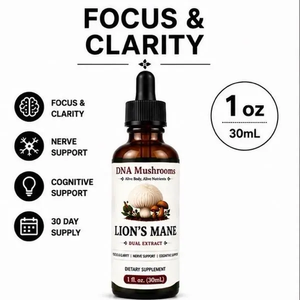 Lion's Mane Dual Extract Tincture Concentrate Natural Single Botanical Dietary Supplement - 1 Bottle Lactose-Free Cognitive Boost, Brain Health Support