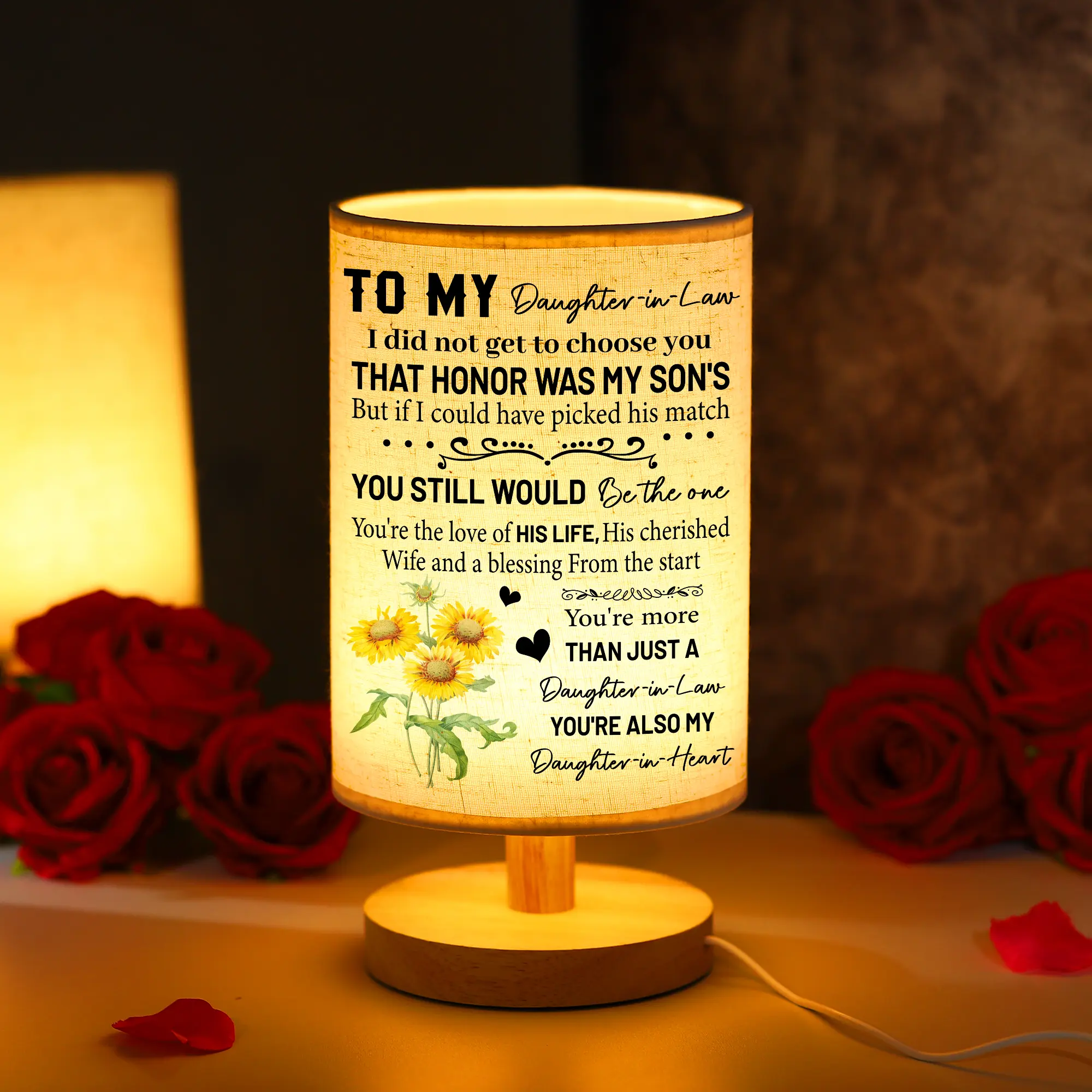 To My Daughter-in-Law Wooden Table Lamp, Personalized Heartfelt Night Light, Birthday Home Decor Gifts for Daughter-in-Law from Mother-in-Law
