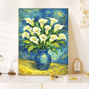 1 Pc 5D Van Gogh Style Calla Lily Diamond Painting Full Round Drill 30x40cm Oil Painting Floral Wall Art DIY Home Decor