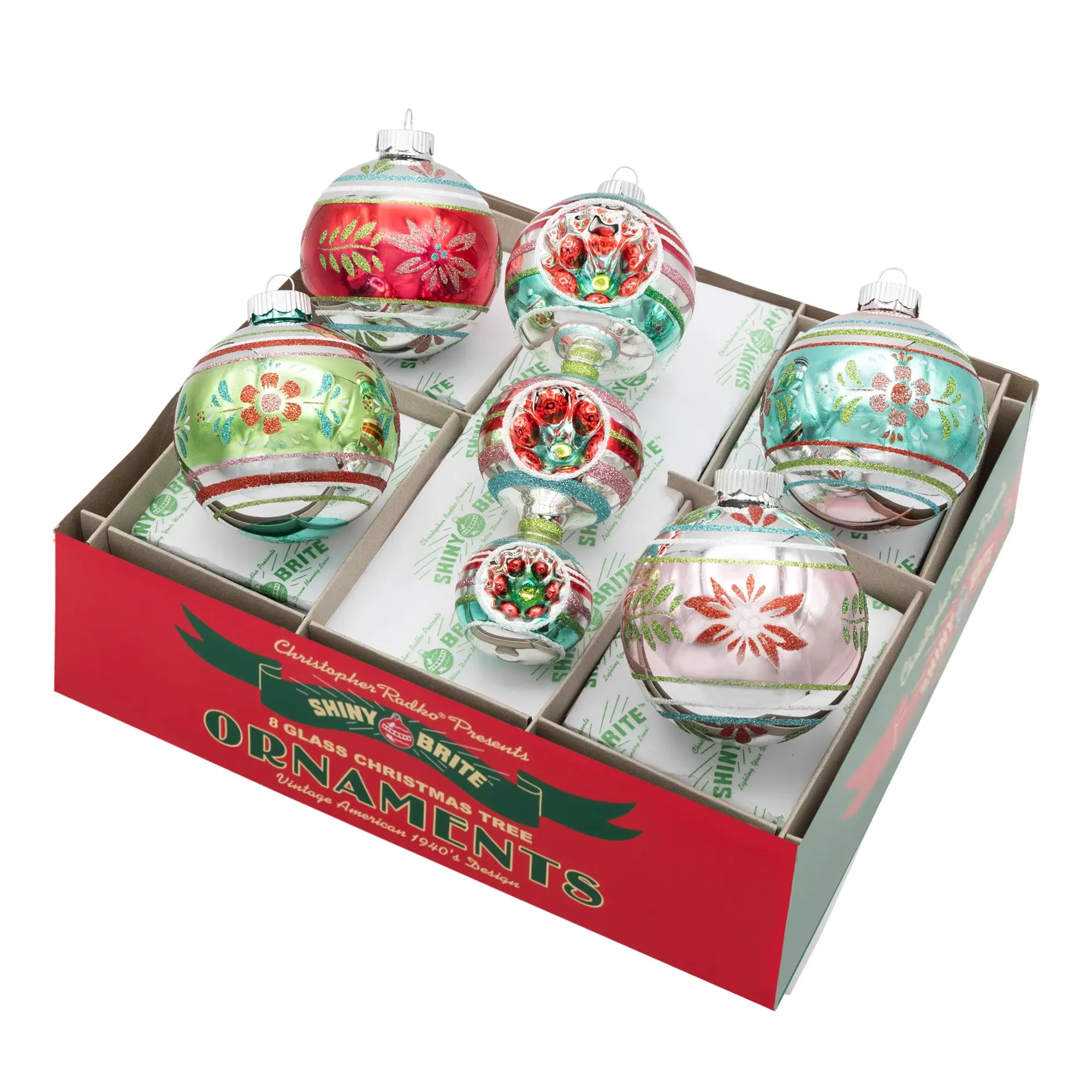 FESTIVE FETE Ornament Set - 5-Count Decorated 3.25” Rounds & 7” Shapes, Holiday Christmas Decor for Home Party Decorations