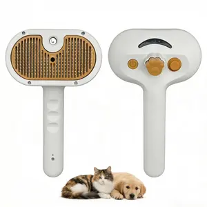 3-in-1 Pet Spray Massage Brush Steam Brush Detangling Brush for Cats and Dogs Massage Comb Anti-flying Floating Hair Cleaning and Removing Comb One-Button Clean