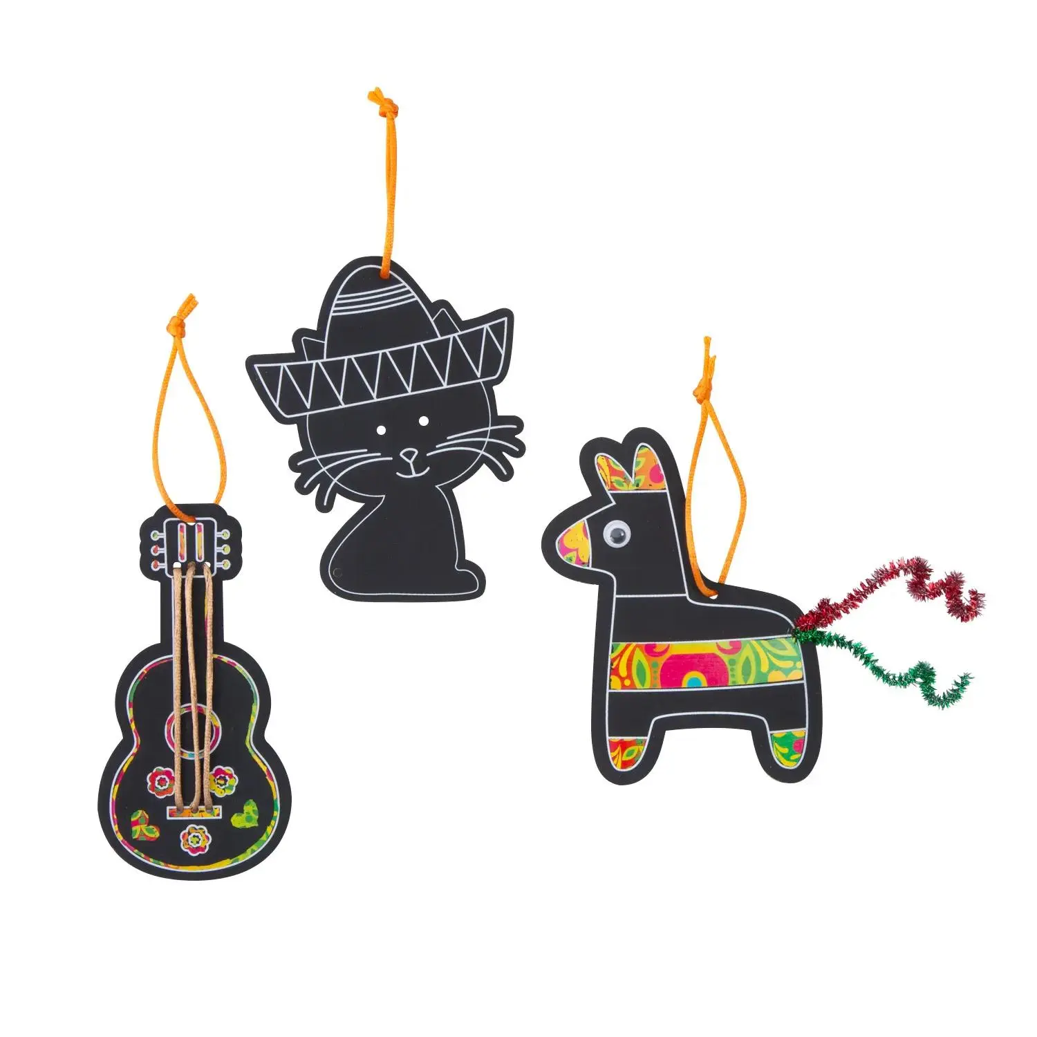 Magic Color Scratch Embellished Fiesta Ornaments - 12 Pc.