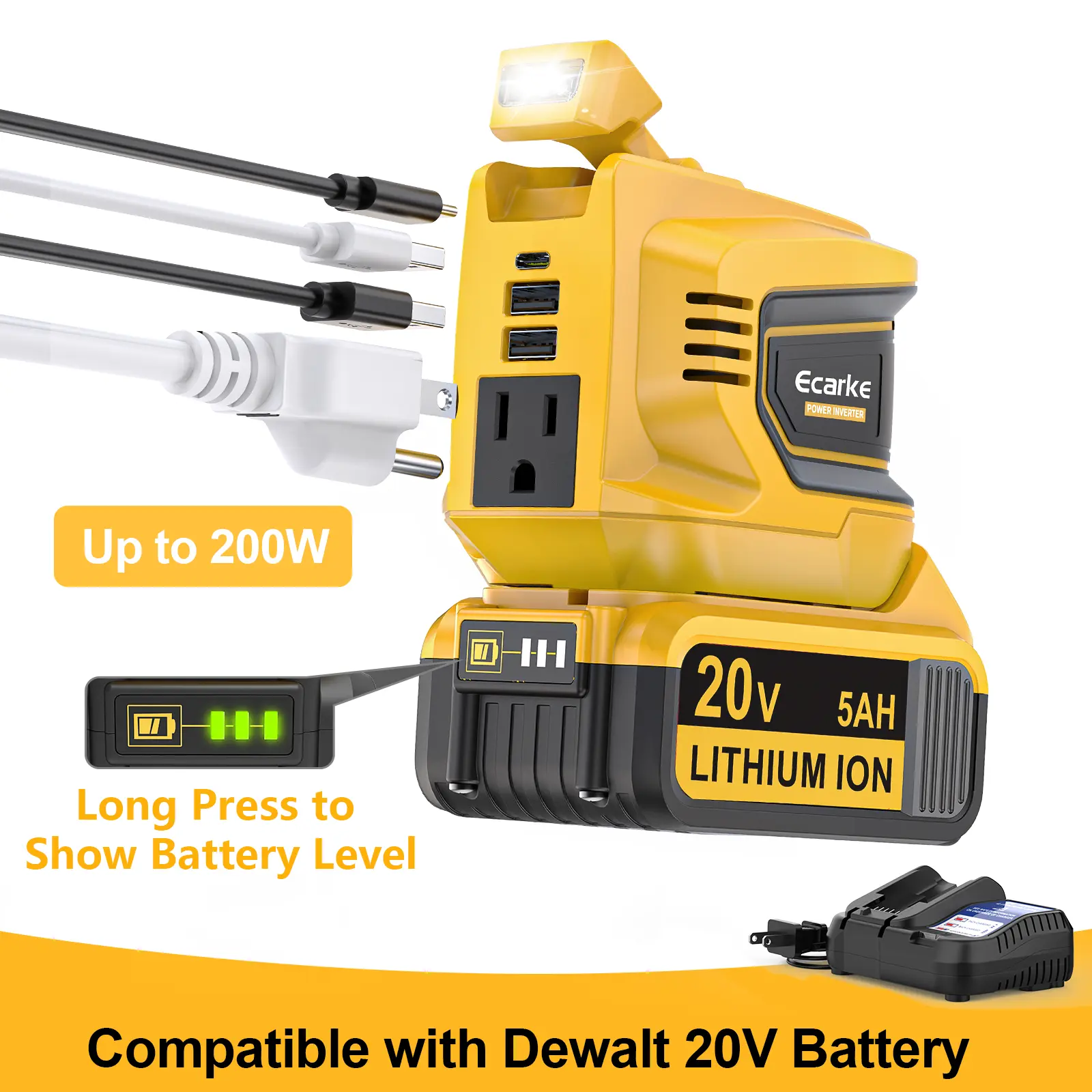 With replacement for Dewalt battery and charger