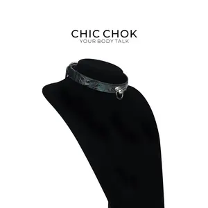 CHICCHOK [Moody Lilith] Gothic Textured Prints Black Adjustable Choker