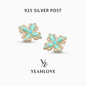 YEAHLOVE Mint Green Four-Leaf Clover Cat’s Eye Stud Earrings  925 sterling silver posts — hypoallergenic, sensitive ears friendly. Sparkling crystal floral design. A cute lucky gift she’ll love.