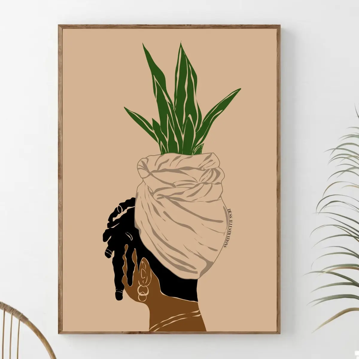 Woman with Dreadlocks Art Print, Afro Art, Plant, Black Woman with Locs, Girl with Dreadlocks , Woman Illustration, Room Decor, Unframed