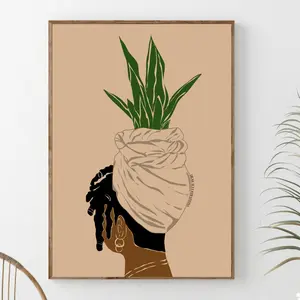 Woman with Dreadlocks Art Print, Afro Art, Plant, Black Woman with Locs, Girl with Dreadlocks , Woman Illustration, Room Decor, Unframed