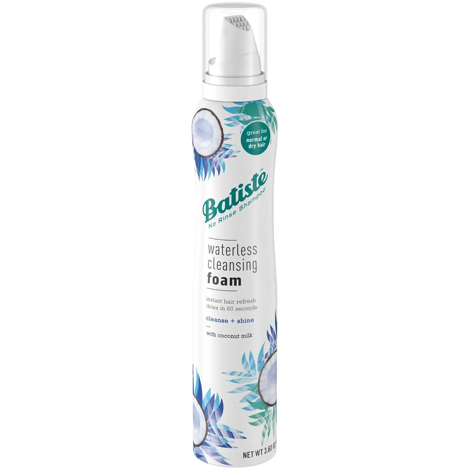 Batiste Waterless Dry Shampoo Cleanser - 3.6oz Volumizing No-Rinse Coconut Milk Foam, Youth-Focused Quick Refresh Gentle Lightweight Haircare Product, Gentle Haircare, Volumizing Dry Shampoo