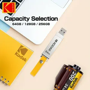 Kodak K133 USB Flash Drive 64/128/256GB - USB 3.1 Metal Design with Leather Strap for Students, Business, and Office Use Swivel Design stick, usb Capacity Selection Storage