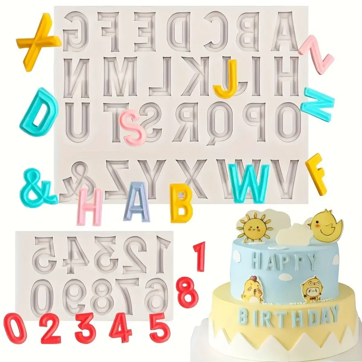 2pcs Capital Letter Fondant Silicone Mold, Letter 0-9 Chocolate Cake Decoration Silicone Molds For Birthday Party, Candy, Sugar Crafts, Cake Decorating Tools, Silicone Bakeware Set, Cake Decoration Tools, Cake Decoration Supplies