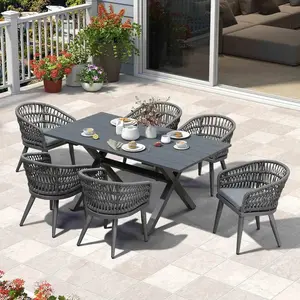 PURPLE LEAF Outdoor Dining Set Grey Rattan Dining Chairs and Table for Garden Patio
