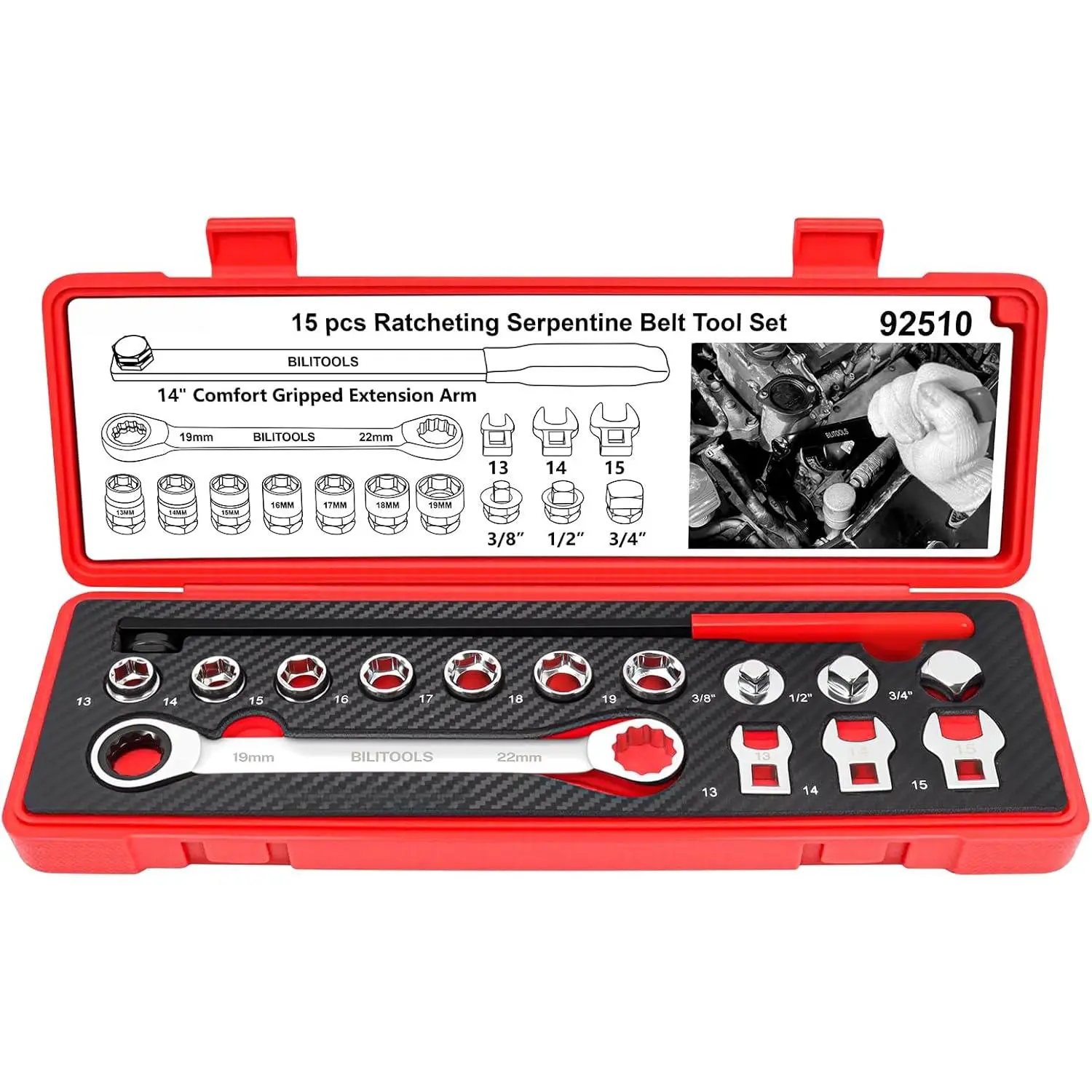 15-Piece Universal Serpentine Belt Tool Set - Ratcheting Tensioner Wrench Kit for Automotive Engine Repair, Budget-Friendly, No