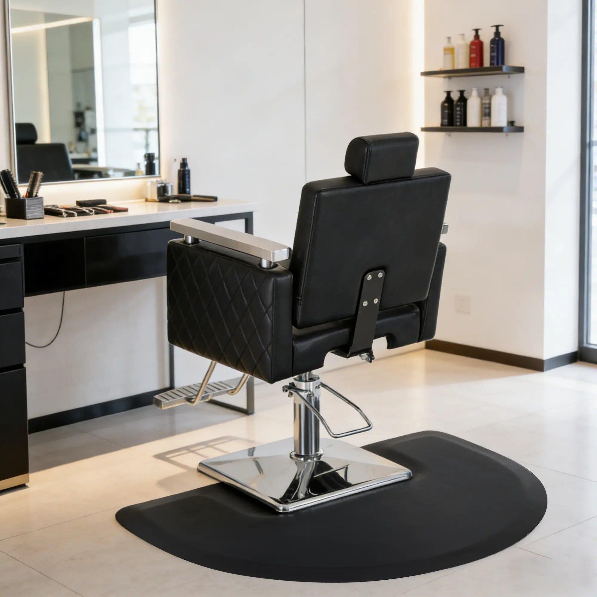 BarberPub 3’x4’ Anti-Fatigue Semi-Circle Floor Mat - Ergonomic Salon Furniture, Hair Stylist & Beauty Salon Equipment for Square Base Chairs (NBR/PU Foam, 0065/0075)