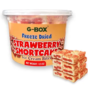 G-BOX Freeze Dried Ice Cream Strawberry Shortcake Bites 3.5oz, Crunchy Sweet Snack, Lightweight Treat for Camping, Travel, Parties, Air-Tight Sealed Container