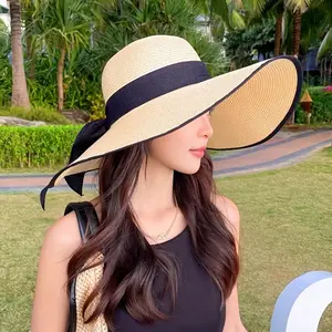 1pc Elegant Wide-Brimmed Woven Sun Hat, Summer Fashion, UV Protection, Ideal for Travel and Beach, Best Gift for Mother's Day and Birthdays