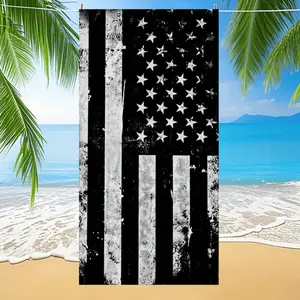 American Flag Beach Towel Black White Stars Stripes Patriotic Design for Poolside Picnics and Outdoor Adventures