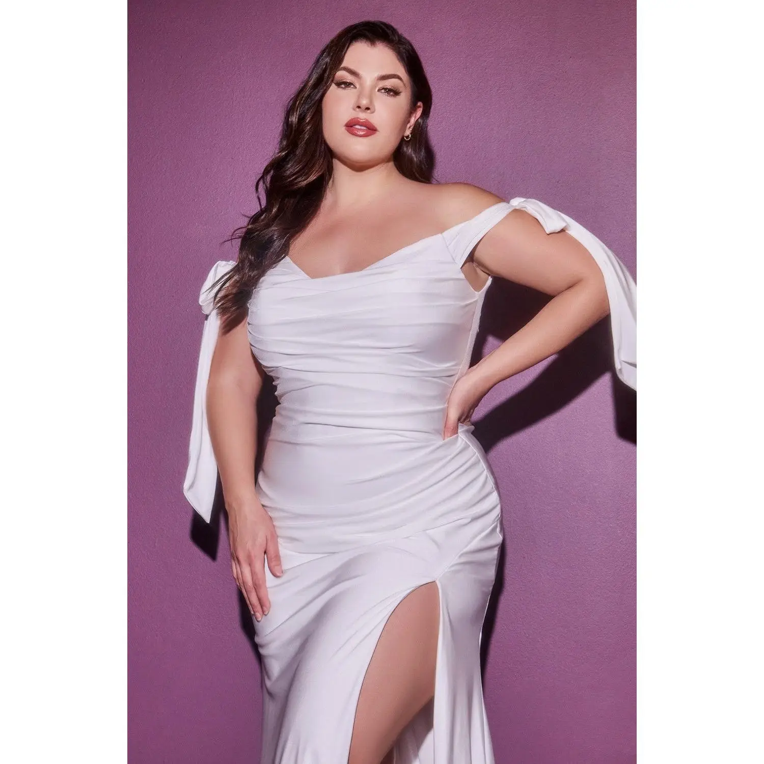 Plus Size White Off Shoulder Wedding Gown By Cinderella Divine -CD944WC