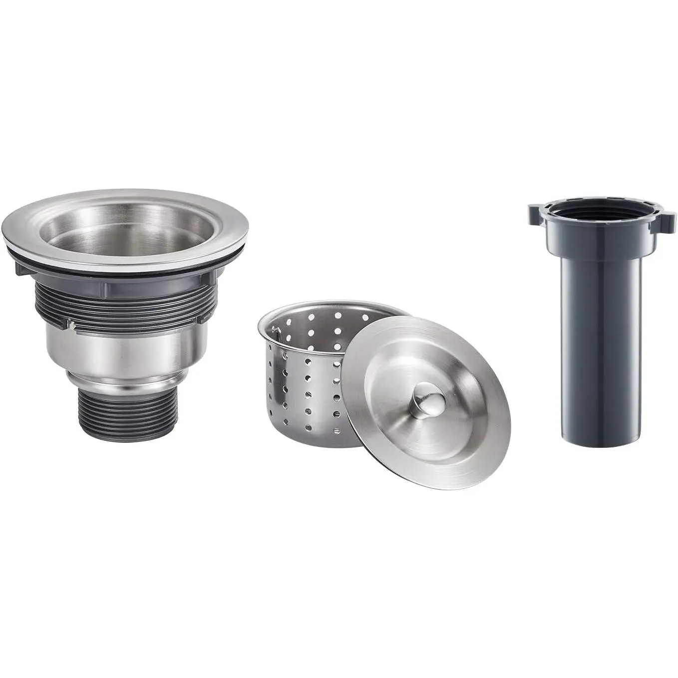 3-1/2 in 304 Stainless Steel Kitchen Sink Drain Assembly, Brushed Durable Model with Removable Deep Strainer Basket, Sealing Stopper Plug, Tailpiece, ABS Gasket, Anti-Clogging Design for Bar Sinks & Commercial Kitchens