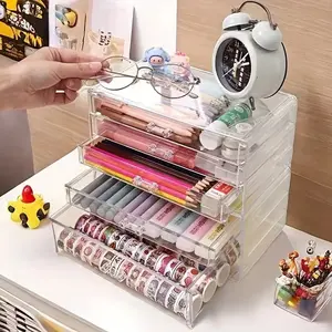 Large Capacity Acrylic Pen Holder, Multi-Layer Drawer Storage Box for Pens Pencils Markers Tape Cosmetics Jewelry, Transparent Plastic Desk Organizer, Desk Accessories, Stationery