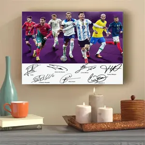 1pc Football poster Cristiano Ronaldo Lionel Messi Neymar Jr Kane Pedri Mbape Signed Photo Autograph Canvas Print Wall Art Home Decor Unframed