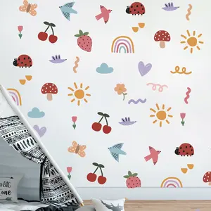Big Doodle Pop Colorful Wall Stickers Decals Playroom Bedroom Fabric Drawings Wall Decor Home Decor