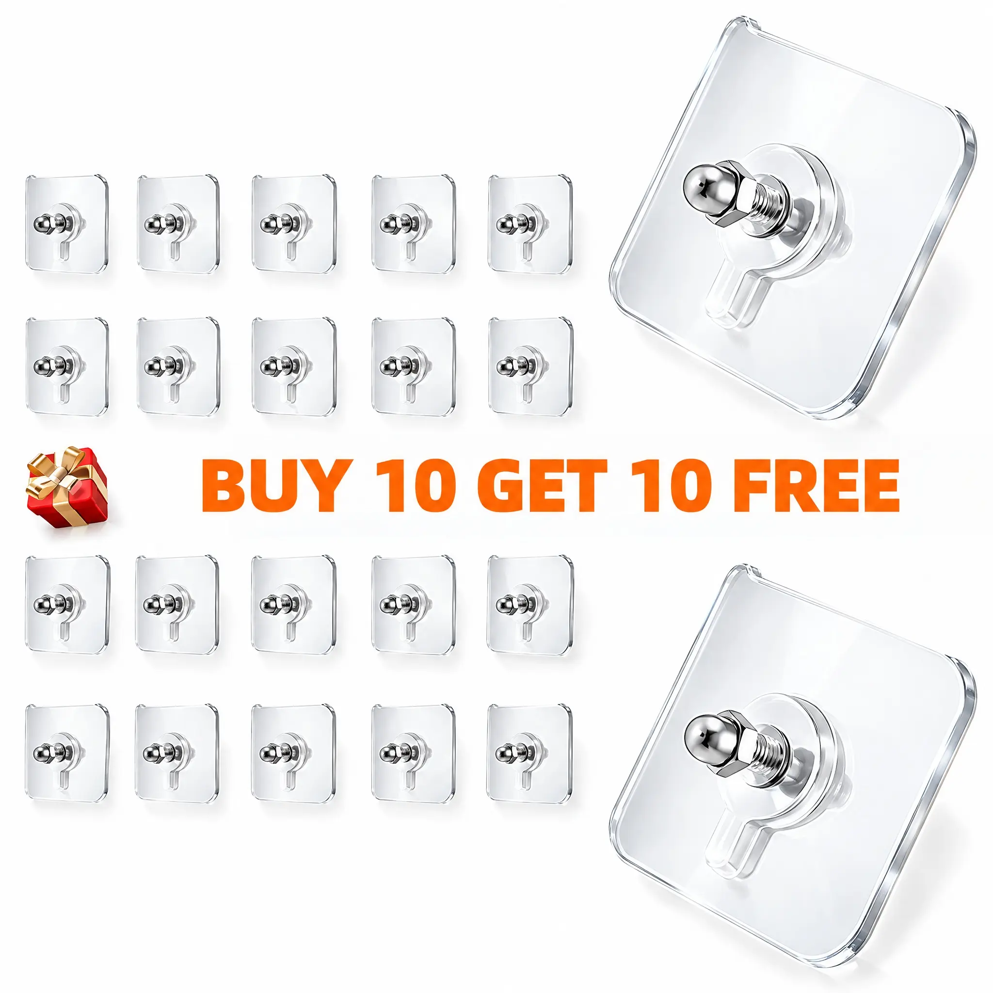 [2026 Newly Upgraded] Becvtoz 20PCS Acrylic Photo Hooks - Buy 10 Get 10 Free, Stainless Steel & Ceramic Self-Adhesive Wall-Mount Hooks, Smooth Lightweight Home Storage Accessory, Easy Installation for Photos, Keys, Room Decor & Organization