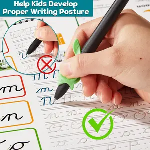 Magic Reusable Cursive Handwriting Workbook Kit for Kids – 4 Grooved Practice Books with Disappearing Ink Pens, Pencil Grips – Preschool Learning, Back-to-School, Fine Motor Skills Gift Set Spiral Notebook Teaching Supplies Stationery Set