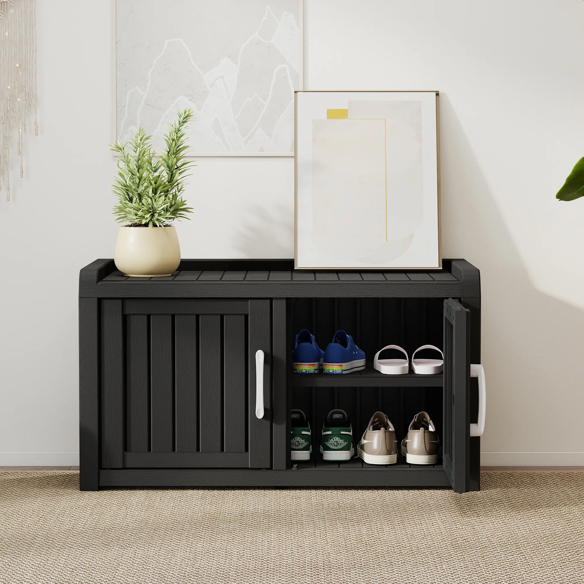 【Summergarden】45 Gallon 2 - Tier Shoe Organizer Cabinetwith Doors, Multipurpose Storage Cabinet for Living Room, Bedroom, Entryway
