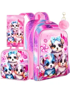 3PCS Backpacks for Girls, 16" Elementary Kids Cute Dog Star Print Backpack Preschool School Bookbags and Lunch Box