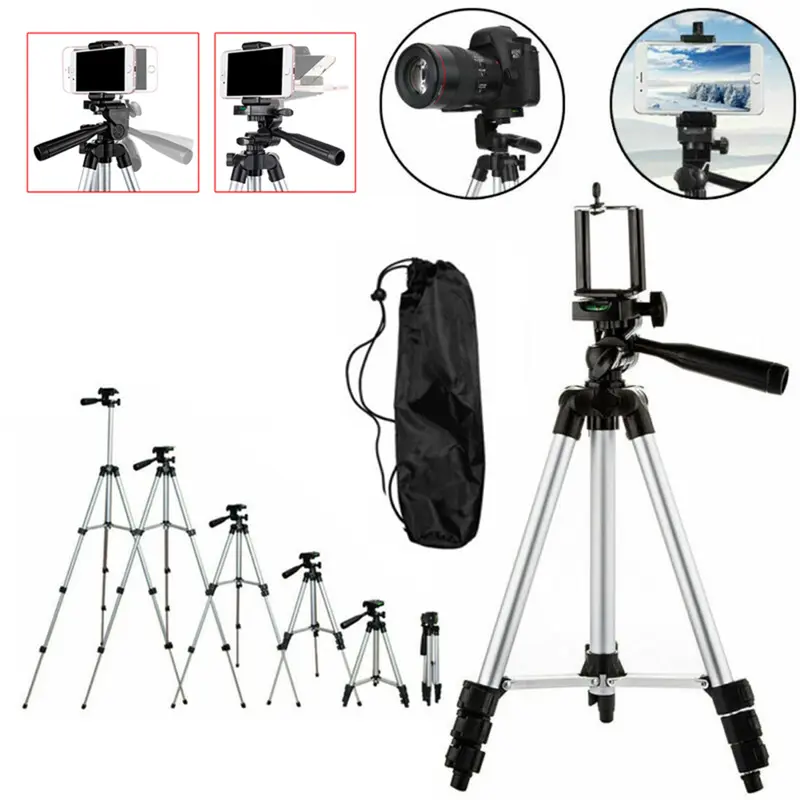 Professional Camera Tripod Stand with Bubble Level, Portable Metal Lock, Handle, Bag, Adjustable Smartphone Mount, Selfie Grip, Timer (Mobile Phone & Camera Accessories)