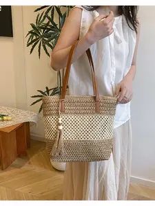 Handmade Straw Travel Bag, Women's Beach Shoulder Bag, Vacation Tote Backpack, Stylish Handwoven Crossbody Purse, Natural Material