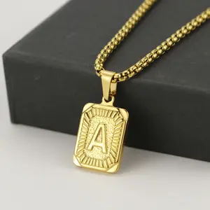 Steel Golden Square Letter Pendant Simple Daily Hip Hop 26 Capital English Letters Necklace