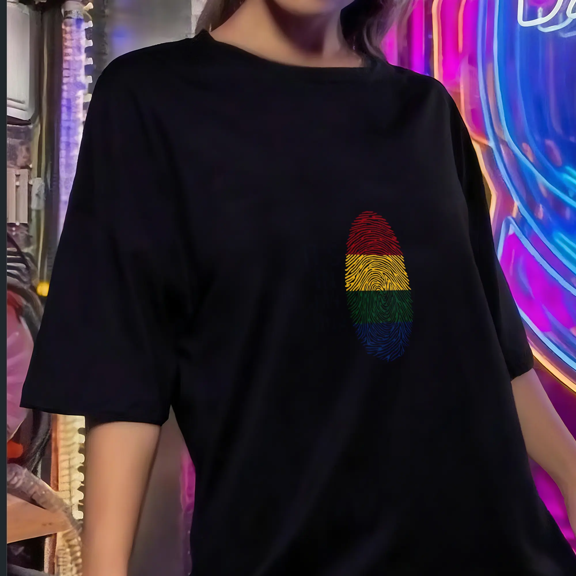 Women's "It's In My DNA Dominica Flag" Dominican Gift T-Shirt - Round Neck, Light Paper-Feel Fabric, Matching Pocket, Casual Geometric Style, Oversized Fit, Versatile Jeans Pairing Chic Top