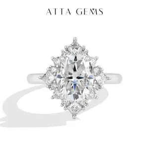 ATTAGEMS 3CT Oval Cut D Color VVS1 Lab-Created Moissanite Ring For Women S925 Sterling Silver Wedding Ring Anniversary Gift Luxury Jewelry R396 Vintage Oval Starburst Ring Engagement Ring Shopping