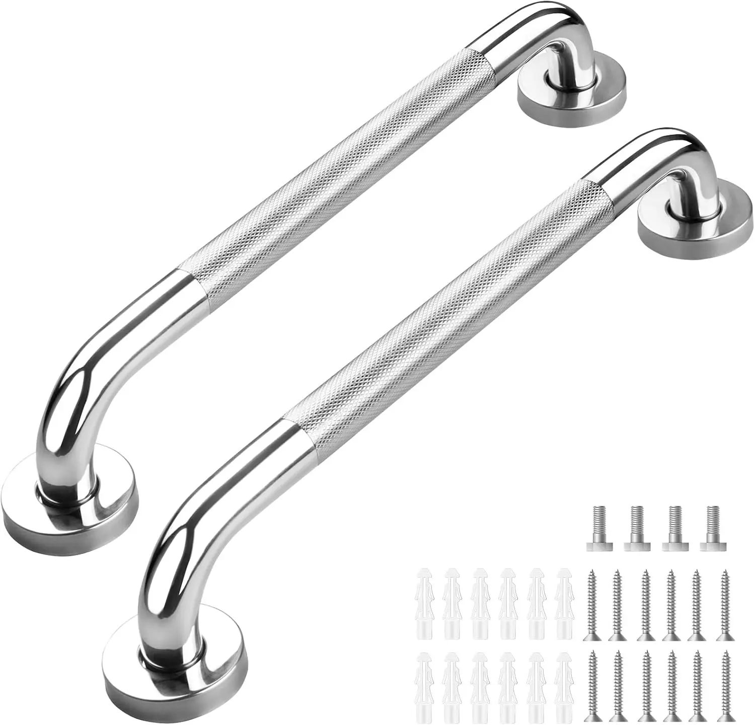 Bathroom Safety Grab Bars (2-Pack, 16-in) - Sturdy Stainless Steel, Anti-Slip, Firmly Gripped Rails for Bathroom, Bedroom, Laundry Room Use, Durable for Wet Environments, Safe for Children