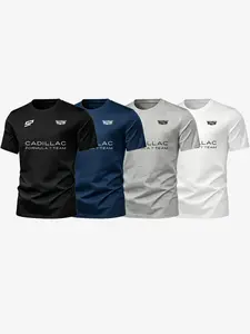 4-Piece Round Neck Racing Sports Short Sleeve T-Shirts, Casual Daily Wear, Cadillac F1 Team Logo, Breathable Quick-Dry Fabric, Unisex