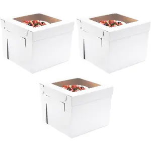 Tall Cake Boxes for Tier Cakes, 14x14x12 Inches 3 Pack,Whie Cake Boxes with Window,Disposable Cake Containers, Sturdy Wedding Tall Cake Carrier