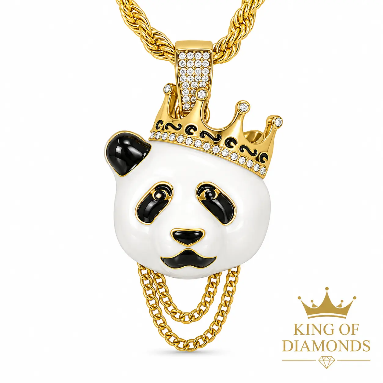Statement Panda Pendant Necklace, 24" Chunky Rope Chain, Gold Aesthetic Accessories with Synthetic Gemstone, Bold Jewelry for Women, Metal Coating, Sparkling Stone, Statement Necklaces, Casual Wear