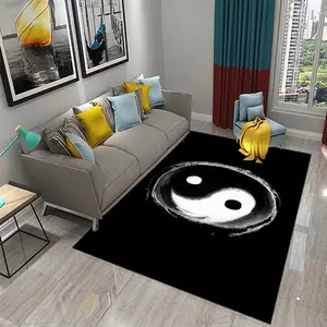 Yin Yang Tai Chi Ink Wash Flannel Area Rug - Traditional Chinese Philosophy Print Soft Mat for Living Room, Non-Slip Spiritual Home Decor#YinYangRug #TaiChiMat #InkWashDecor #ChinesePhilosophyCarpet #NonSlipFlannelRug