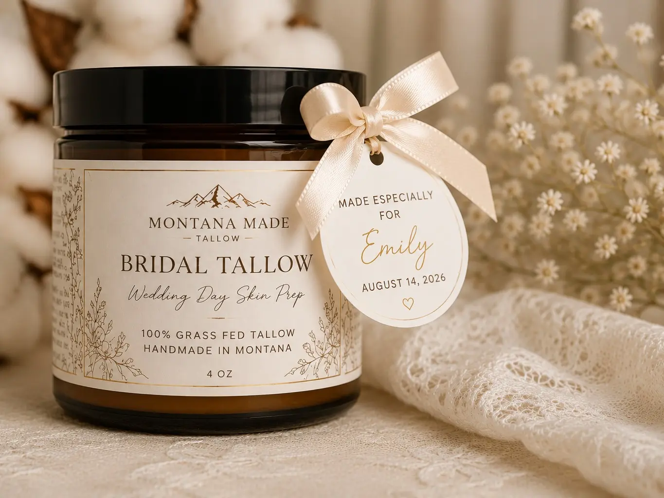 Montana Made Bridal Tallow | Wedding Day Skin Prep | Grass-Fed Whipped Tallow Moisturizer | Natural Bridal Skincare & Bride Gift