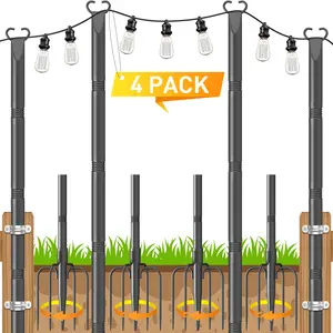 String Light Poles 4 Pack,Poles for Hanginig Outdoor String Lights with Fork and Fence Clamp