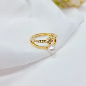 Product Name: Golden Four-Leaf Clover Pearl Ring   Item Number: JZ028053   Materials: Freshwater Pearl