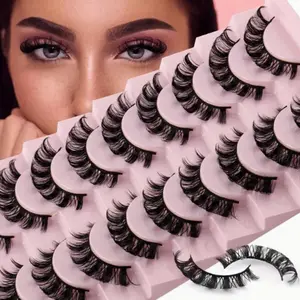 10 Pairs Natural Eyelashes Fluffy Lashes D Curl Eyelashes 3D Volume Wispy False Lashes Strips Clear Band Lashes Pack
