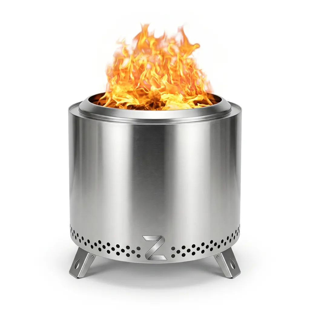 ZENTRO Portable Stainless Steel Bonfire with Stand - 19-inch Outdoor Smokeless Wood Burning Fire Pit for Camping, Backyard, and Patio - Heavy Duty Freestanding Low Smoke Design with Carry Case
