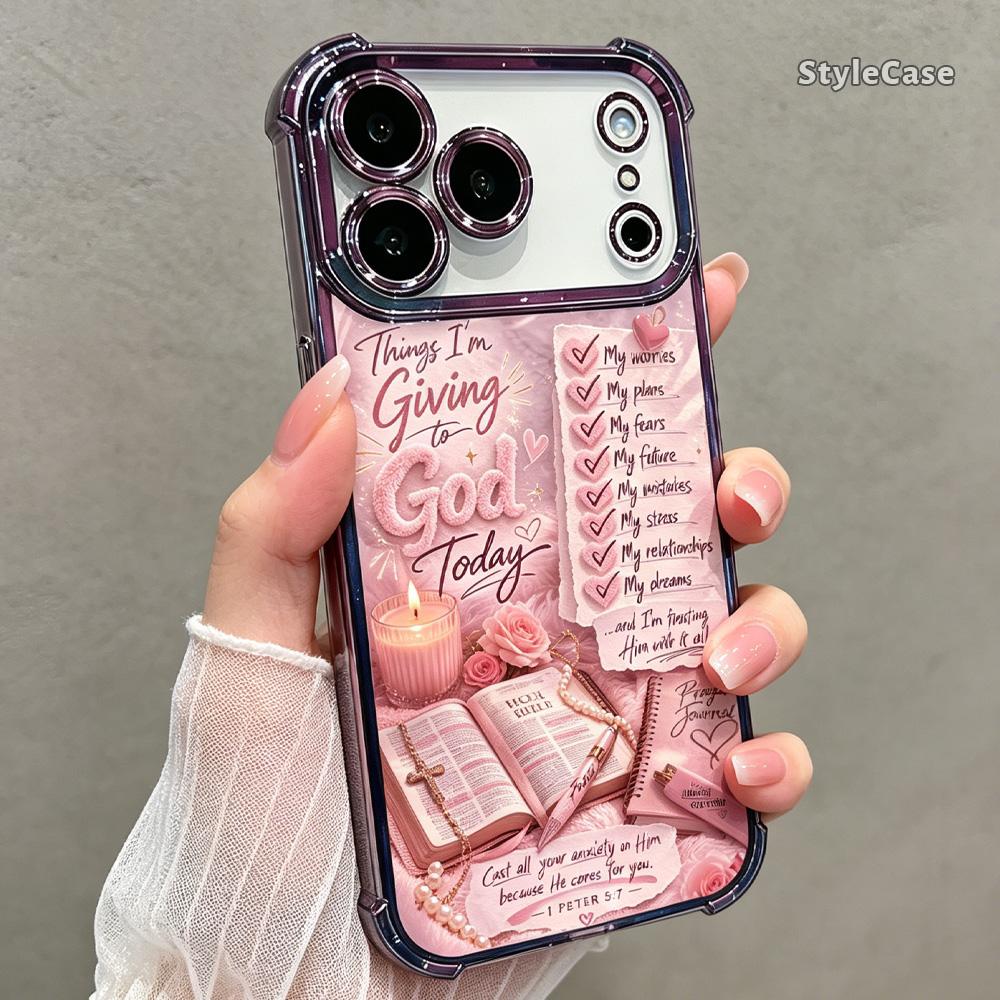 Christian Faith Bible Verse Smartphone Protector Case for iPhone 17/16/15/14/13/12/11 Pro Max Plus Air, Pink TPU Shockproof Metallic Edge Cover, Religious Gift Phone Accessories for Handheld Devices DDSJ260627020