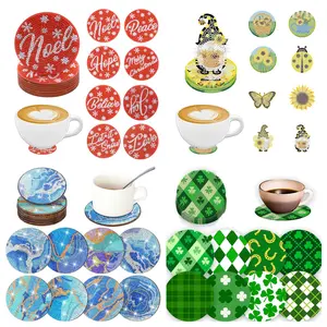 8-piece DIY diamond painting set: Diamond Painting Kits, English Letters, Dwarfs, Irregular pattern set. Artistic wooden coasters, no cup holder, wooden coasters, suitable for living rooms, offices, bars, and restaurants.