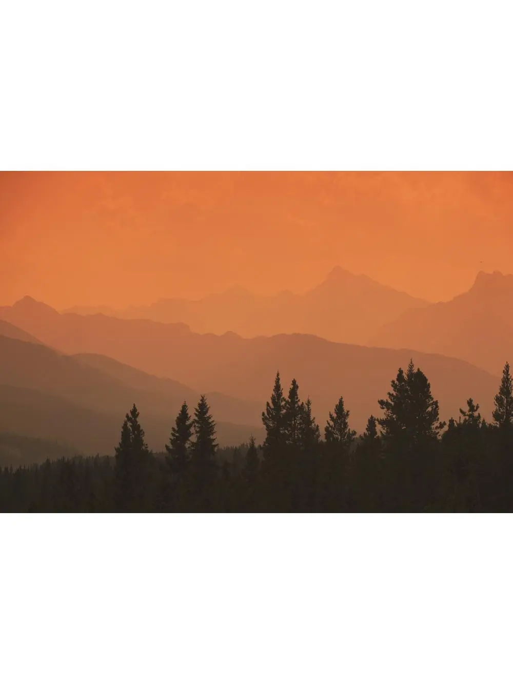 Silhouette of Mountain Ranges & Orange Sky Poster Print, 19 x 12