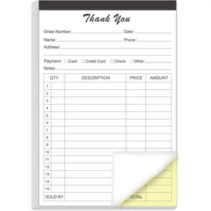Thank You Receipt Book 5.5" x 8.5" Cardboard 2-Part Carbonless Sales Invoice Book 50 Sheets Invoice Pad with Cardboard for Small Business