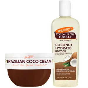 Palmer's Coconut Oil Formula Brazilian Coco Cream & Body Oil Moisturizer Bundle for Hydrating and Radiance Boosting Body Care Vegan